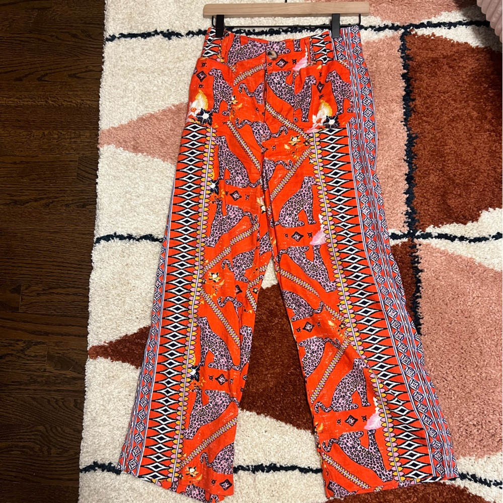 Anthropologie Orange Casual Bottoms with Geometric Floral Design